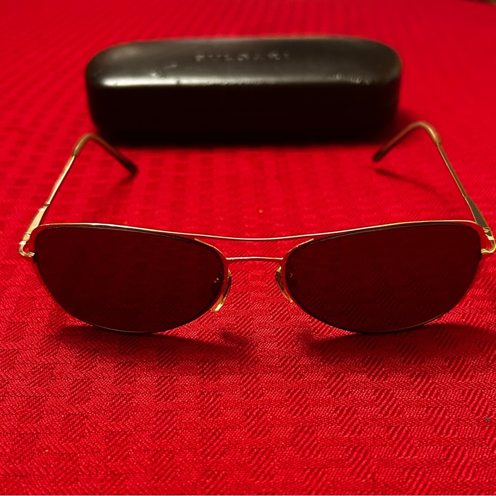 Bvulgari Sunglasses EUC With Case Aviators Gold Frame Brown Lenses Made In Italy